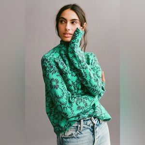 Anthropologie Carys Mock-neck sweater by Maeve, teal floral